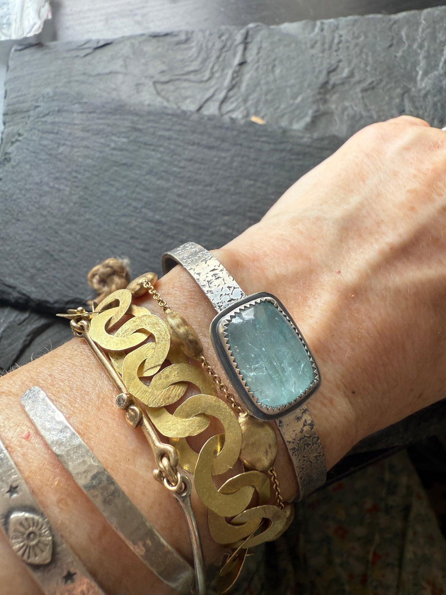 Aquamarine cuff bangle