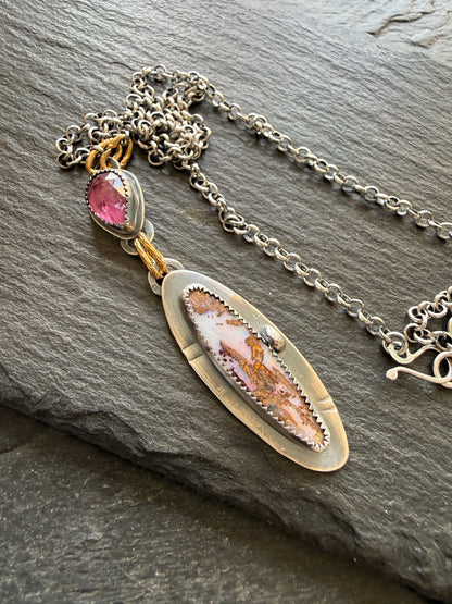 Pink Boulder Opal with Tourmaline