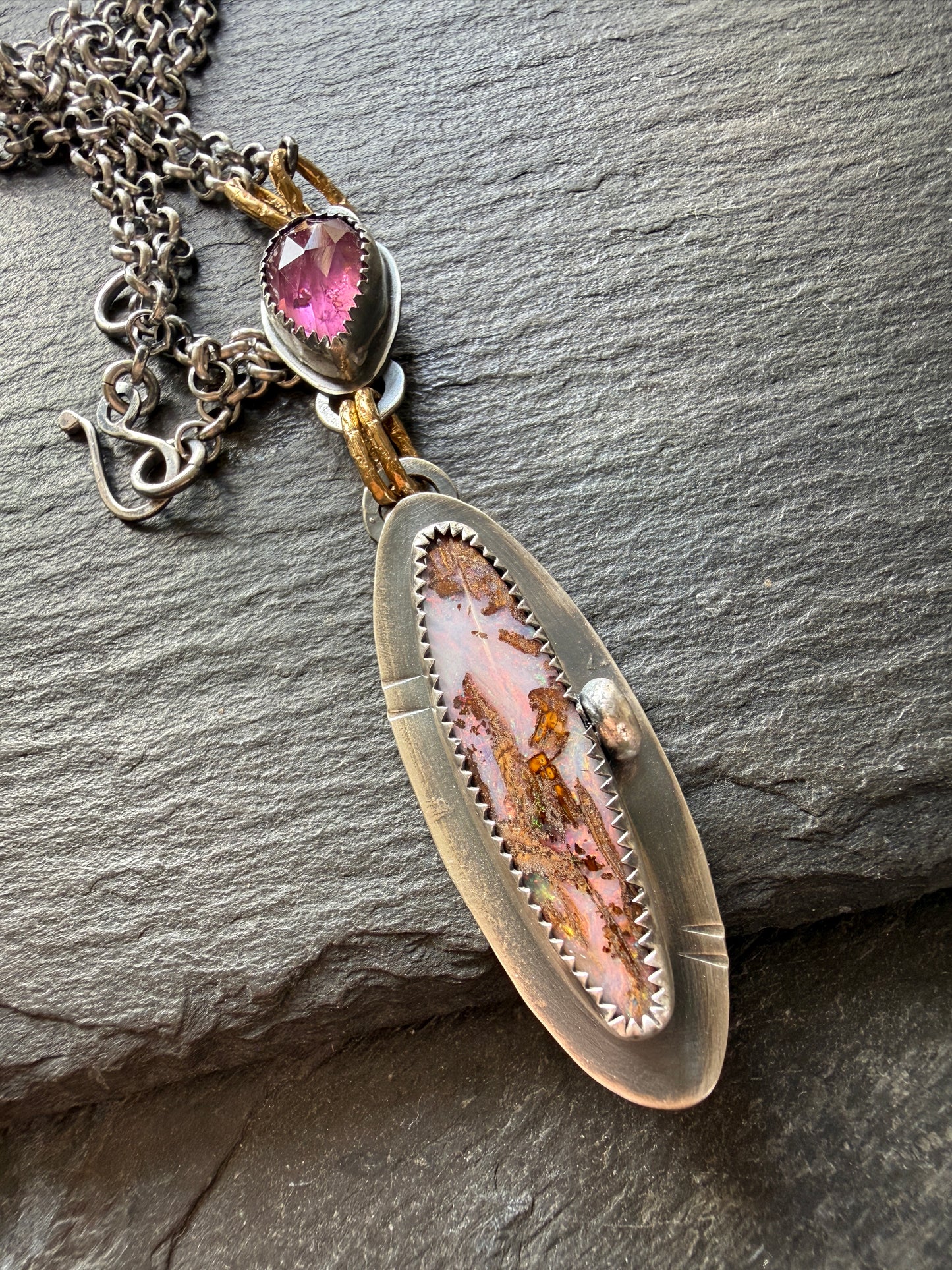 Pink Boulder Opal with Tourmaline