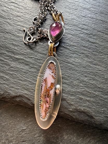 Pink Boulder Opal with Tourmaline