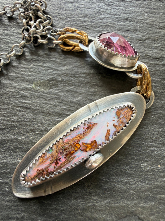 Pink Boulder Opal with Tourmaline