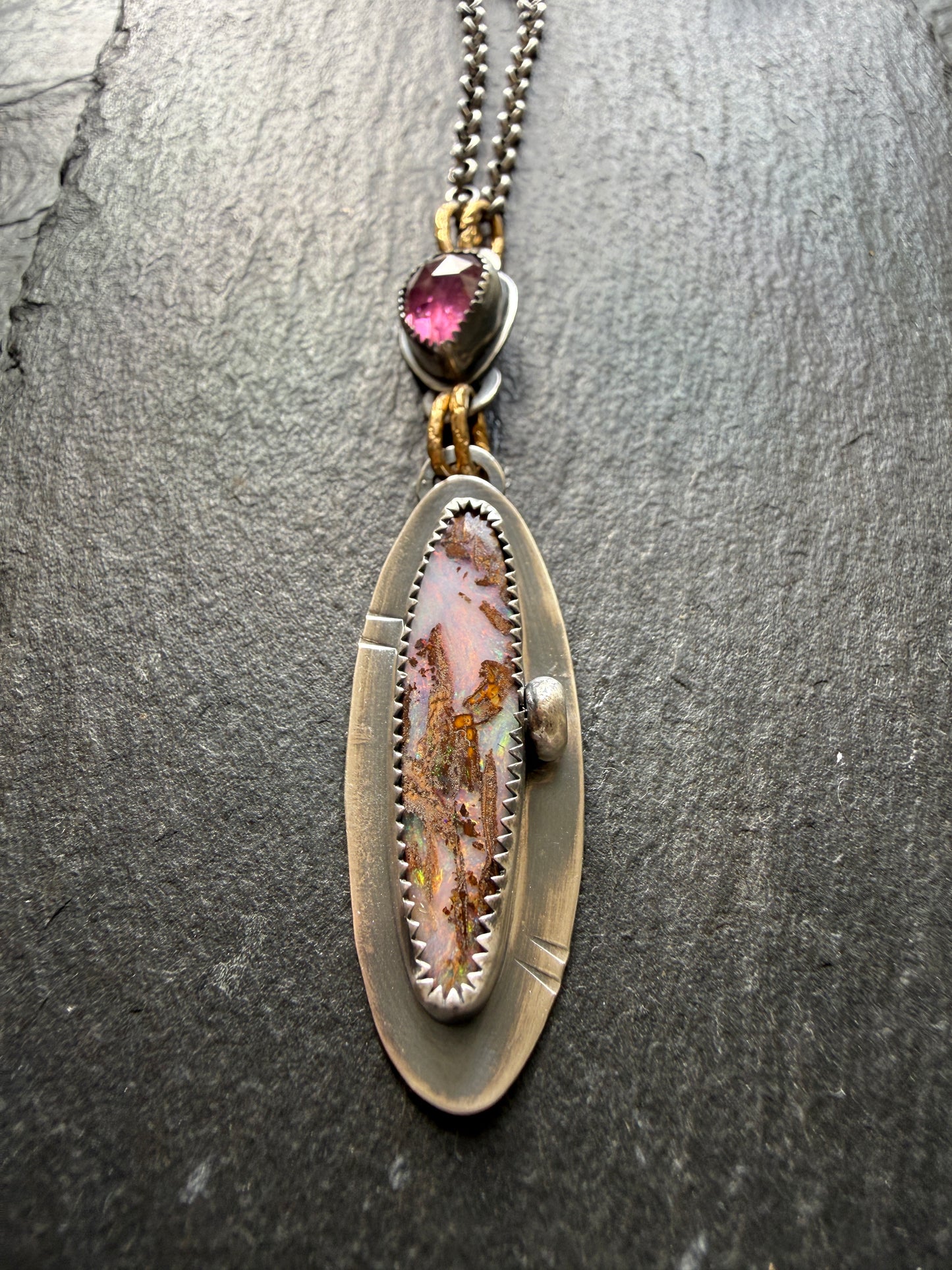 Pink Boulder Opal with Tourmaline