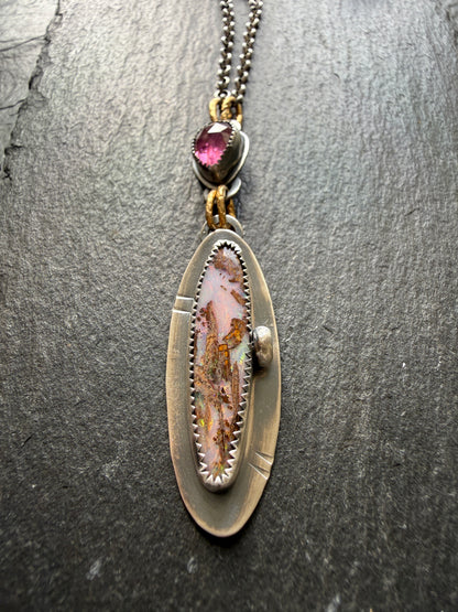 Pink Boulder Opal with Tourmaline