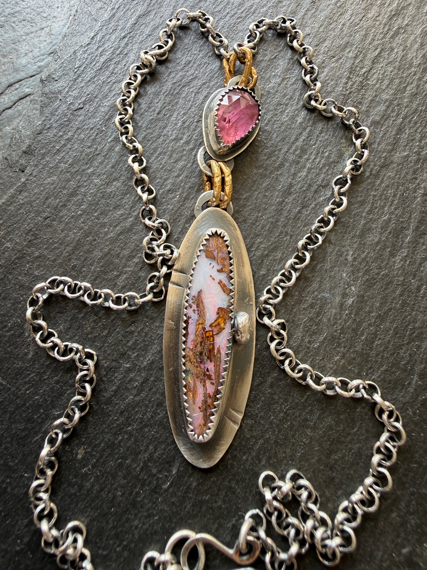 Pink Boulder Opal with Tourmaline
