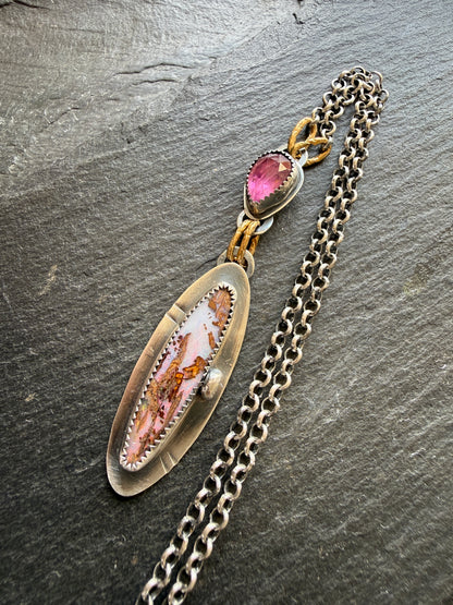Pink Boulder Opal with Tourmaline