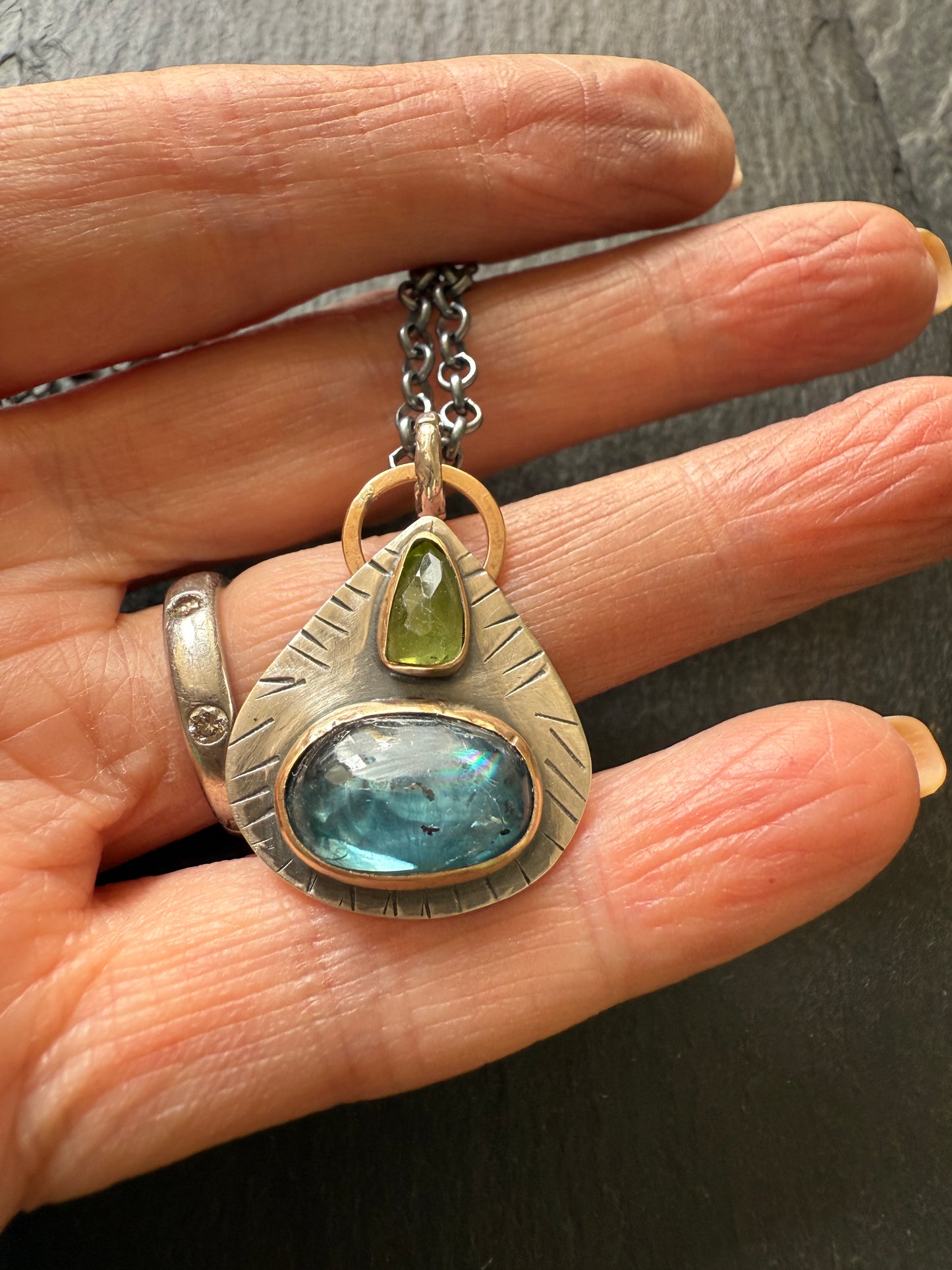 LISTING FOR MIA - payment 1 / 3 - Kyanite & Peridot Pendant