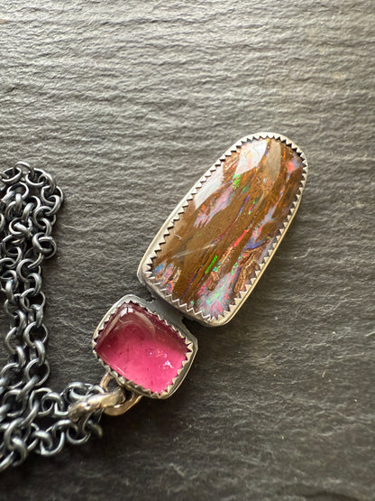 Boulder opal & Tourmaline Pendant