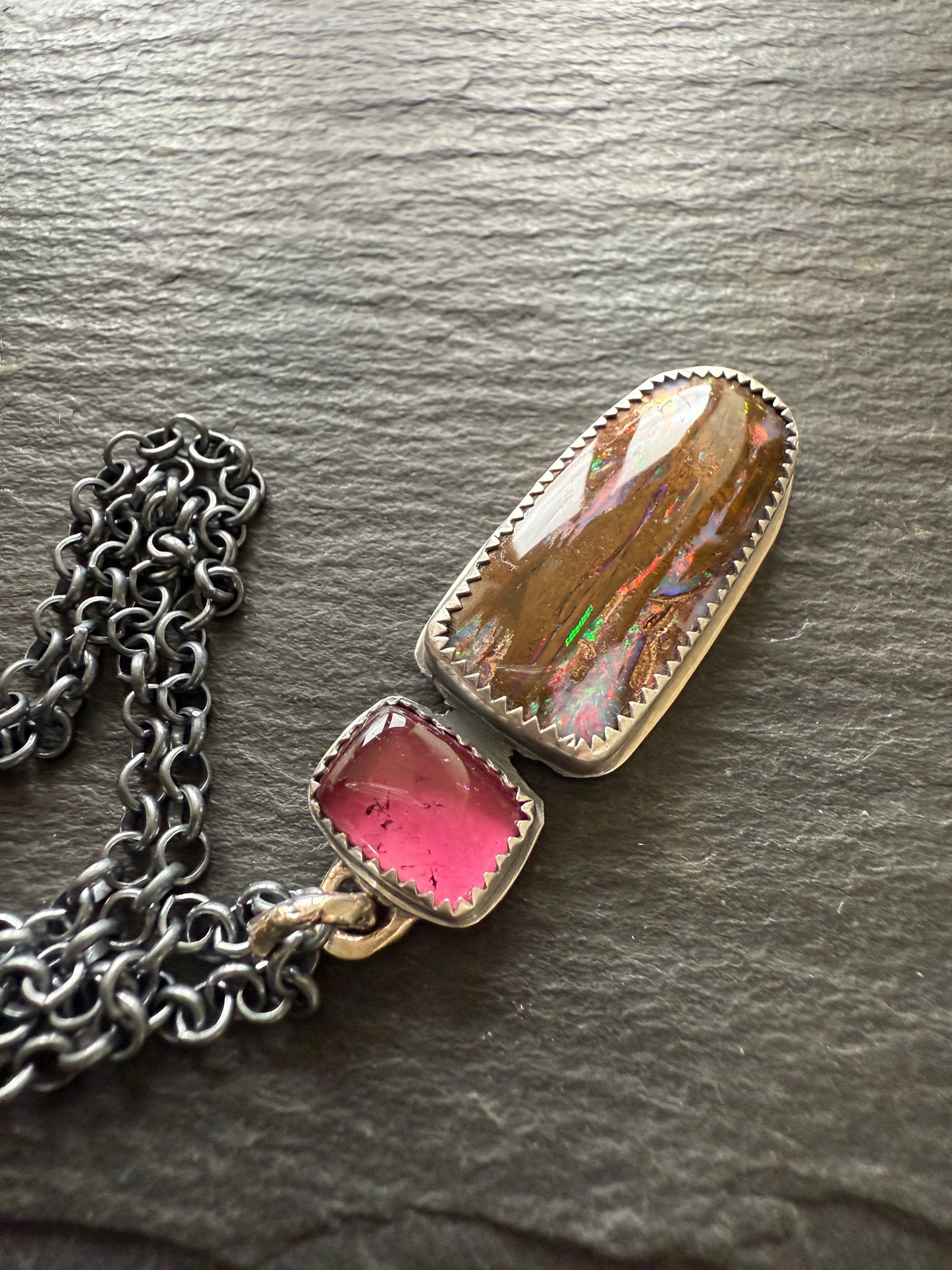 Boulder opal & Tourmaline Pendant