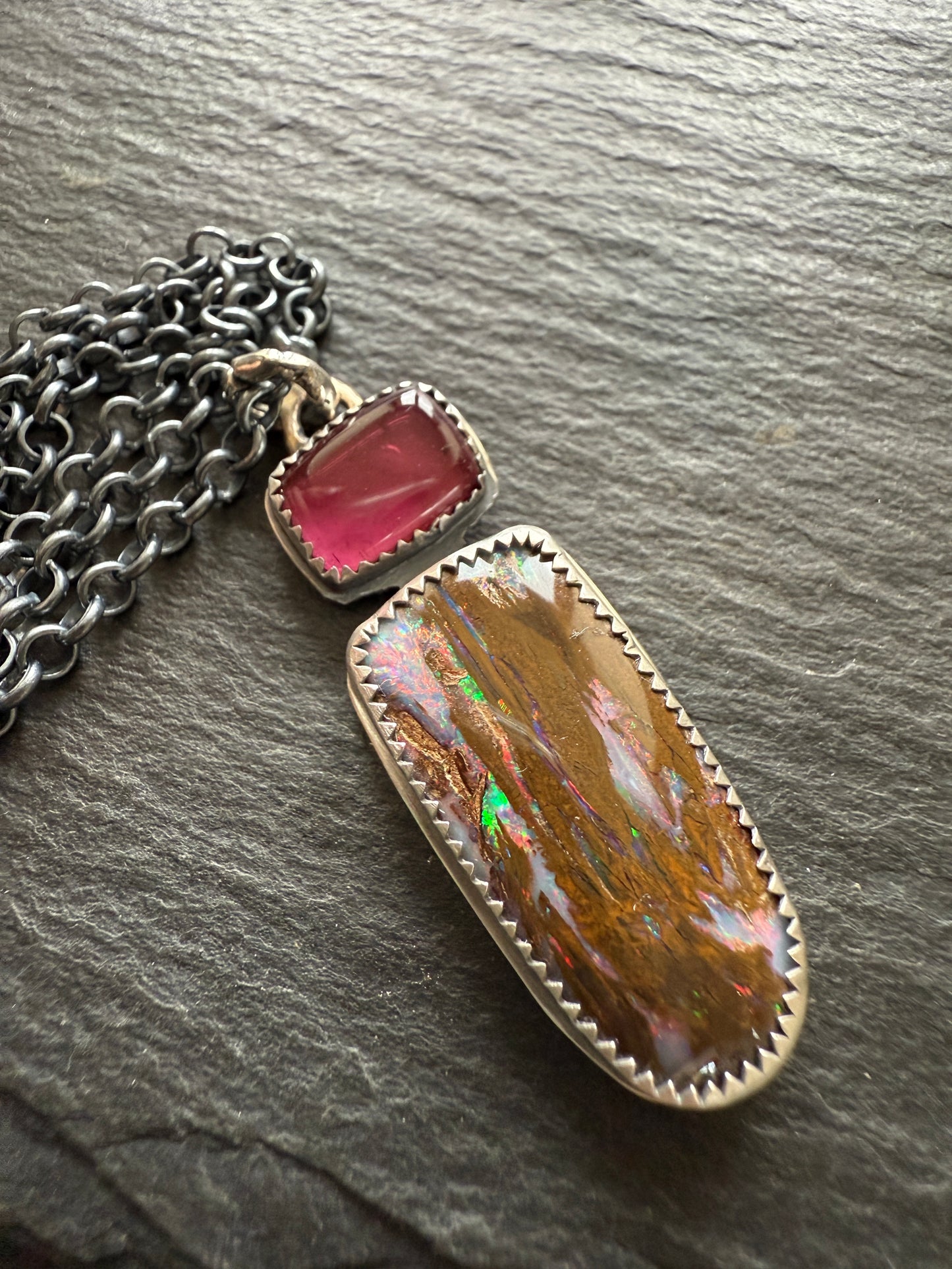 Boulder opal & Tourmaline Pendant