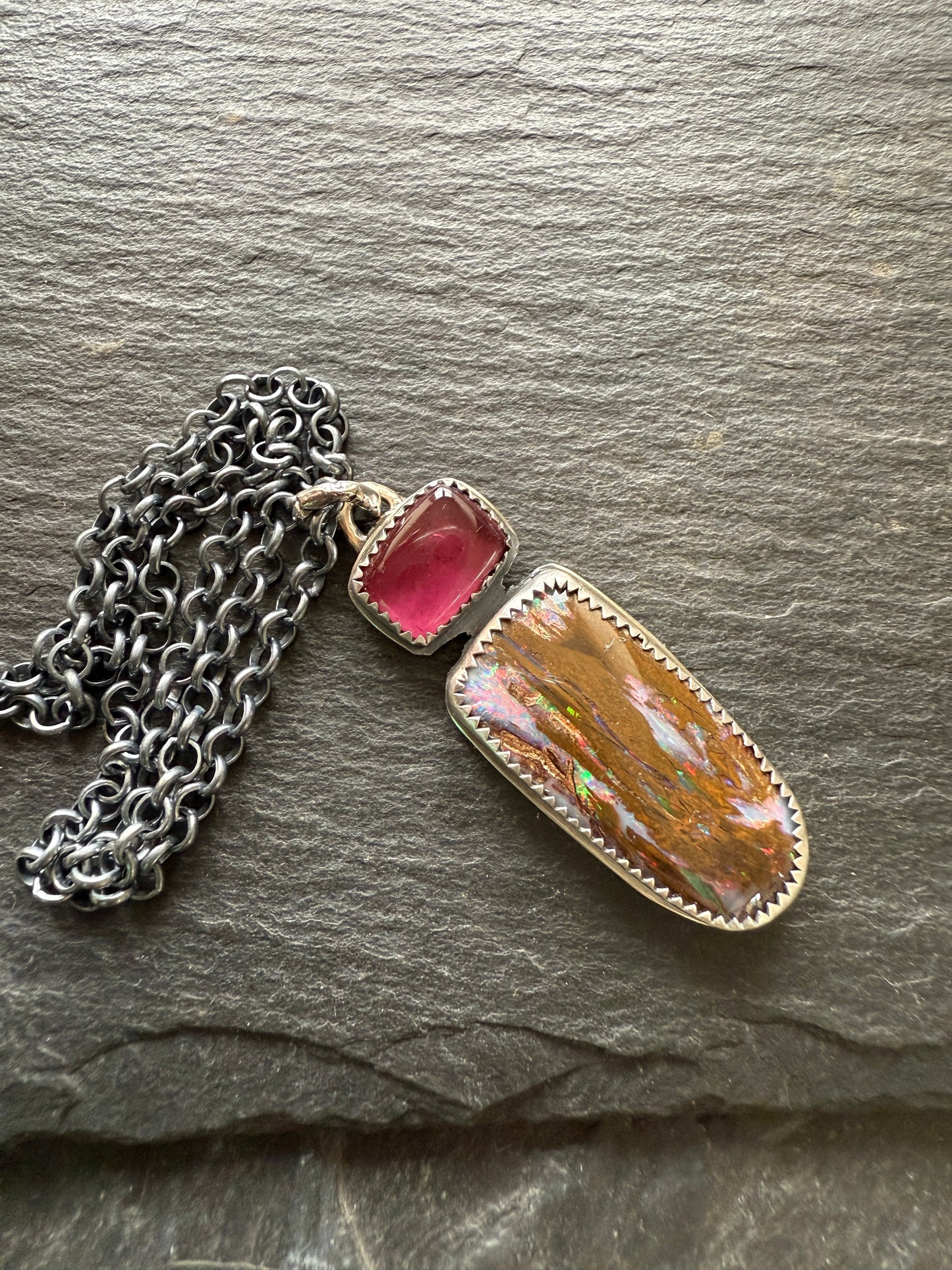 Boulder opal & Tourmaline Pendant