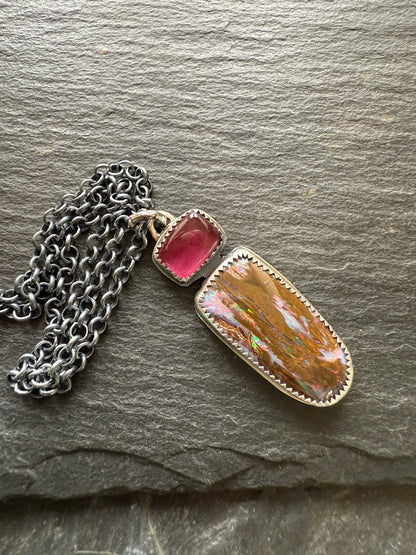 Boulder opal & Tourmaline Pendant