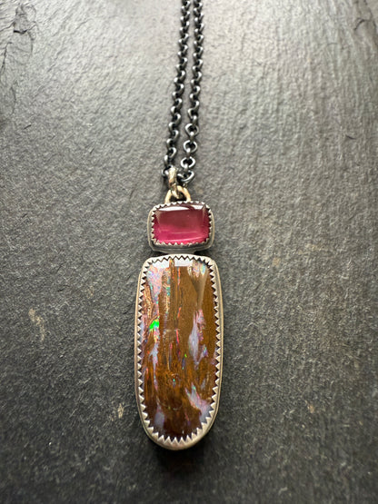 Boulder opal & Tourmaline Pendant