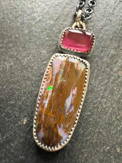 Boulder opal & Tourmaline Pendant