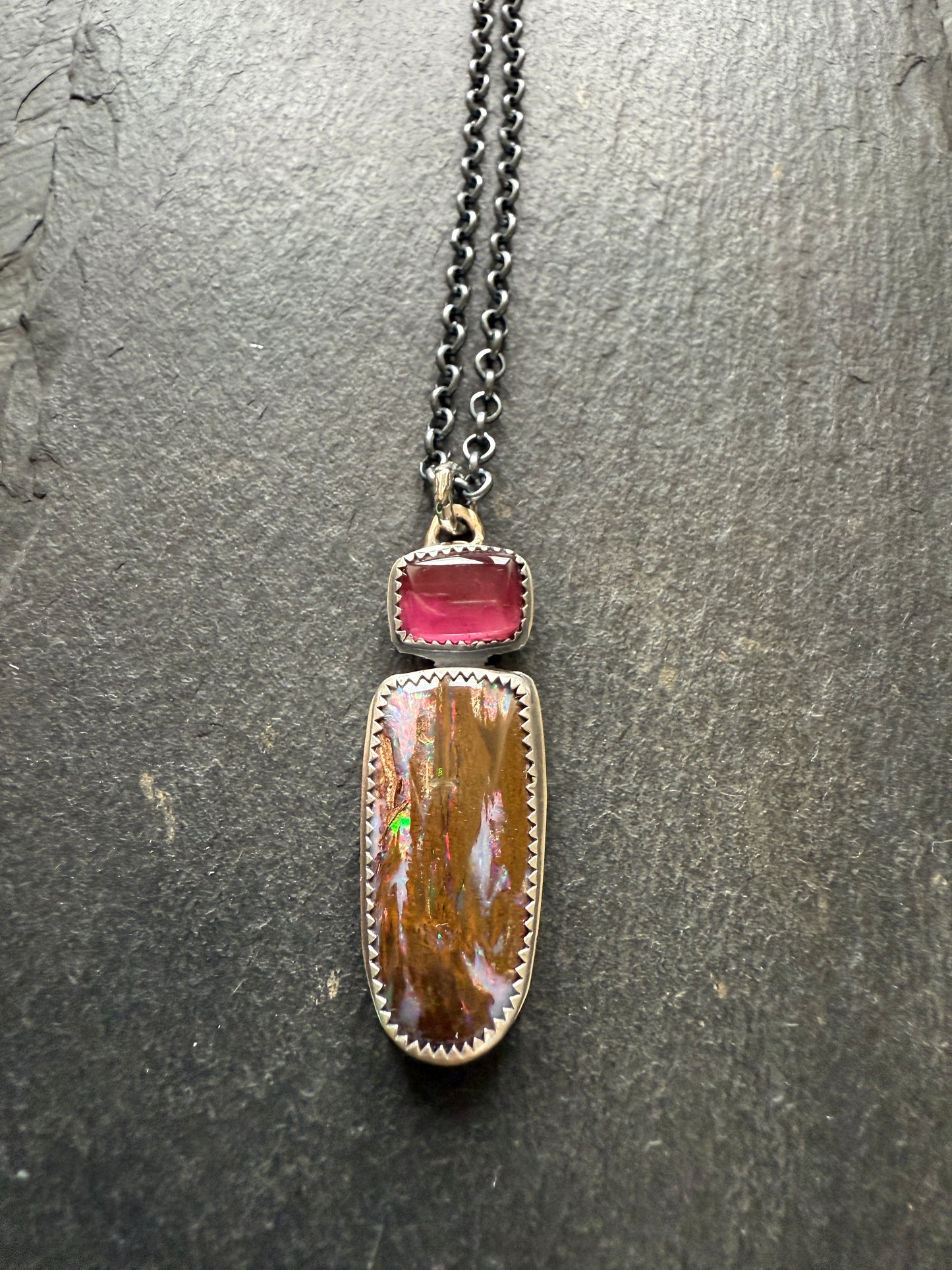 Boulder opal & Tourmaline Pendant