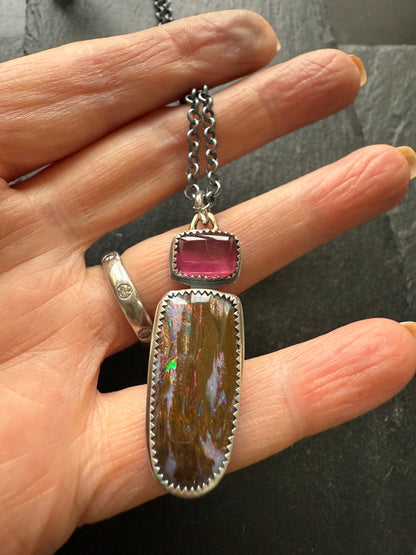 Boulder opal & Tourmaline Pendant