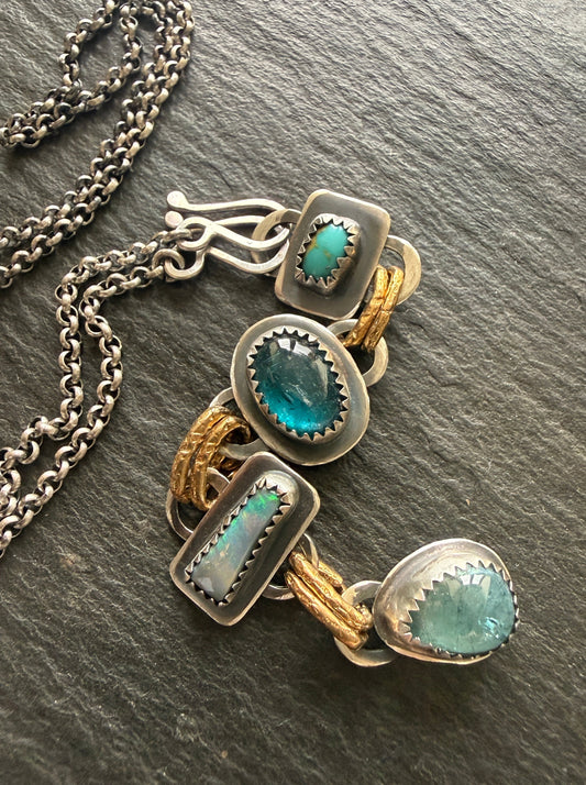 Blue Multi Gemstone Long Necklace