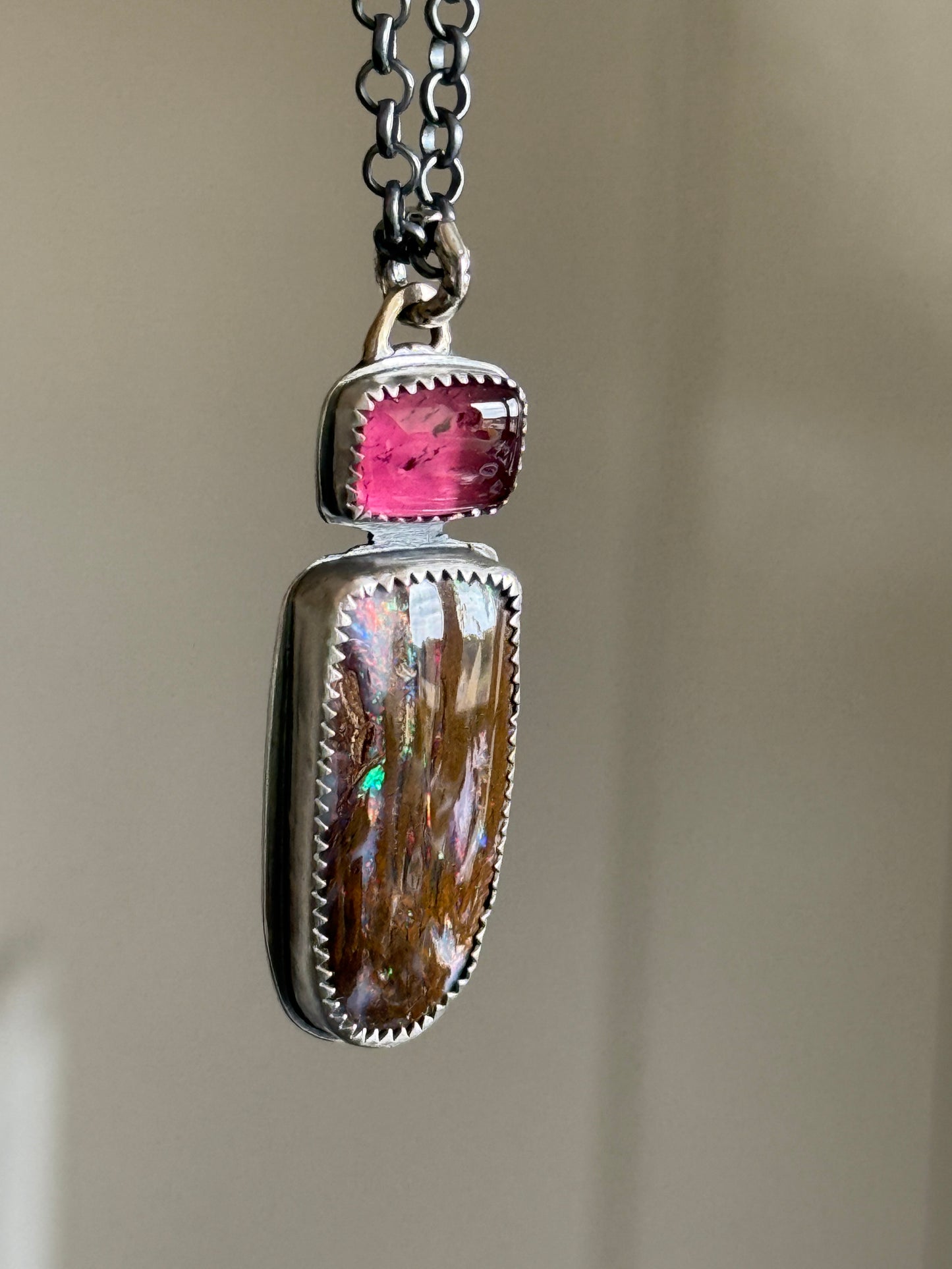 Boulder opal & Tourmaline Pendant