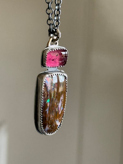 Boulder opal & Tourmaline Pendant