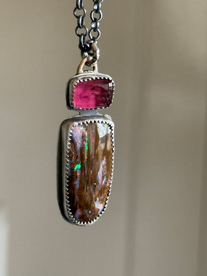 Boulder opal & Tourmaline Pendant