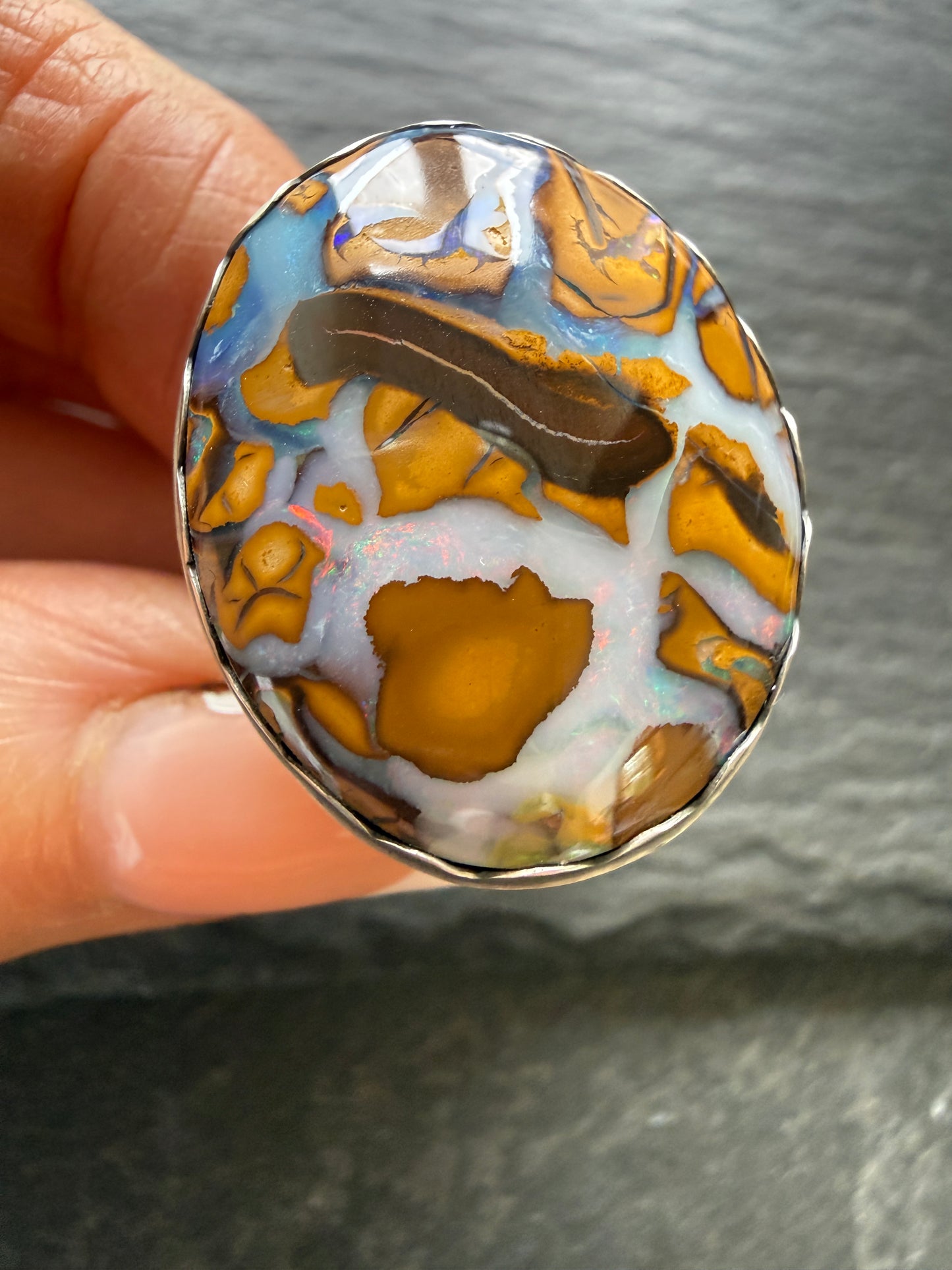 Large Boulder Opal Ring US 8 UK P 1/2
