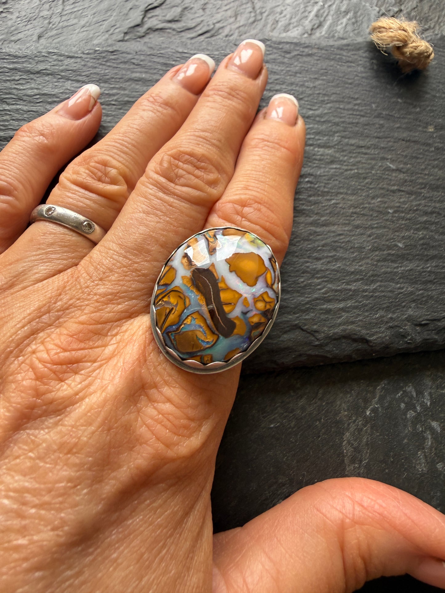 Large Boulder Opal Ring US 8 UK P 1/2