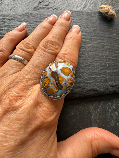 Large Boulder Opal Ring US 8 UK P 1/2