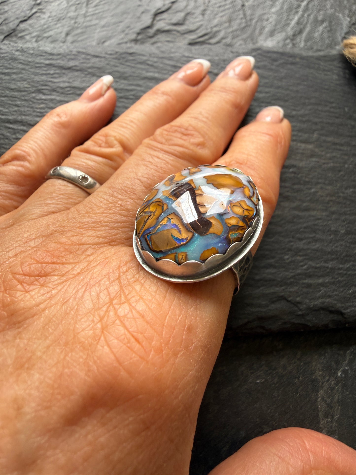 Large Boulder Opal Ring US 8 UK P 1/2