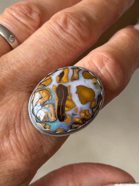 Large Boulder Opal Ring US 8 UK P 1/2