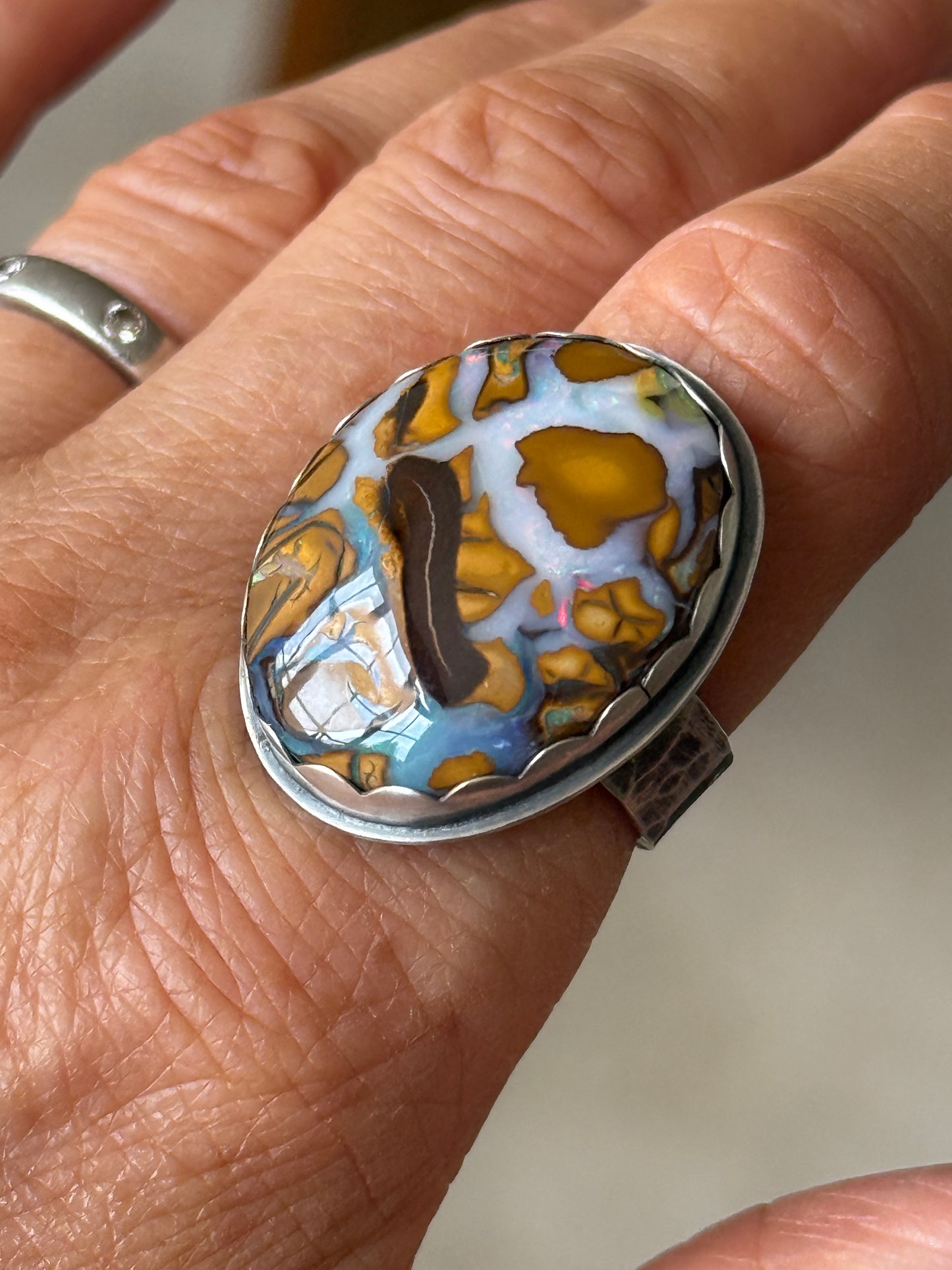 Large Boulder Opal Ring US 8 UK P 1/2