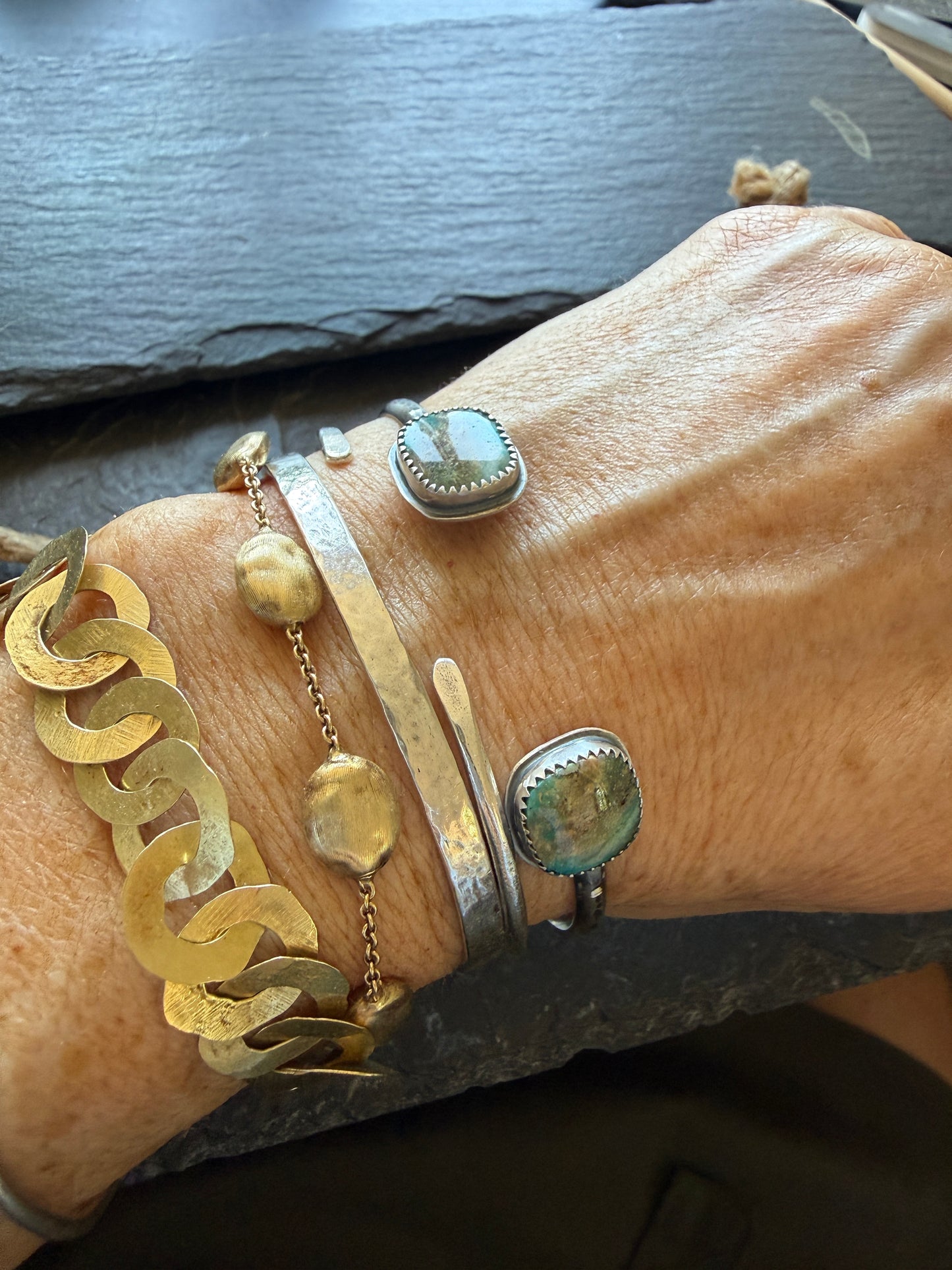 Opalised Petrified Wood Stone Open Bangle