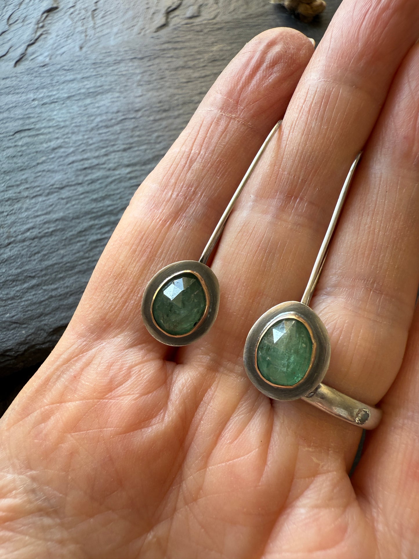 Emerald Kyanite Drop Earrings