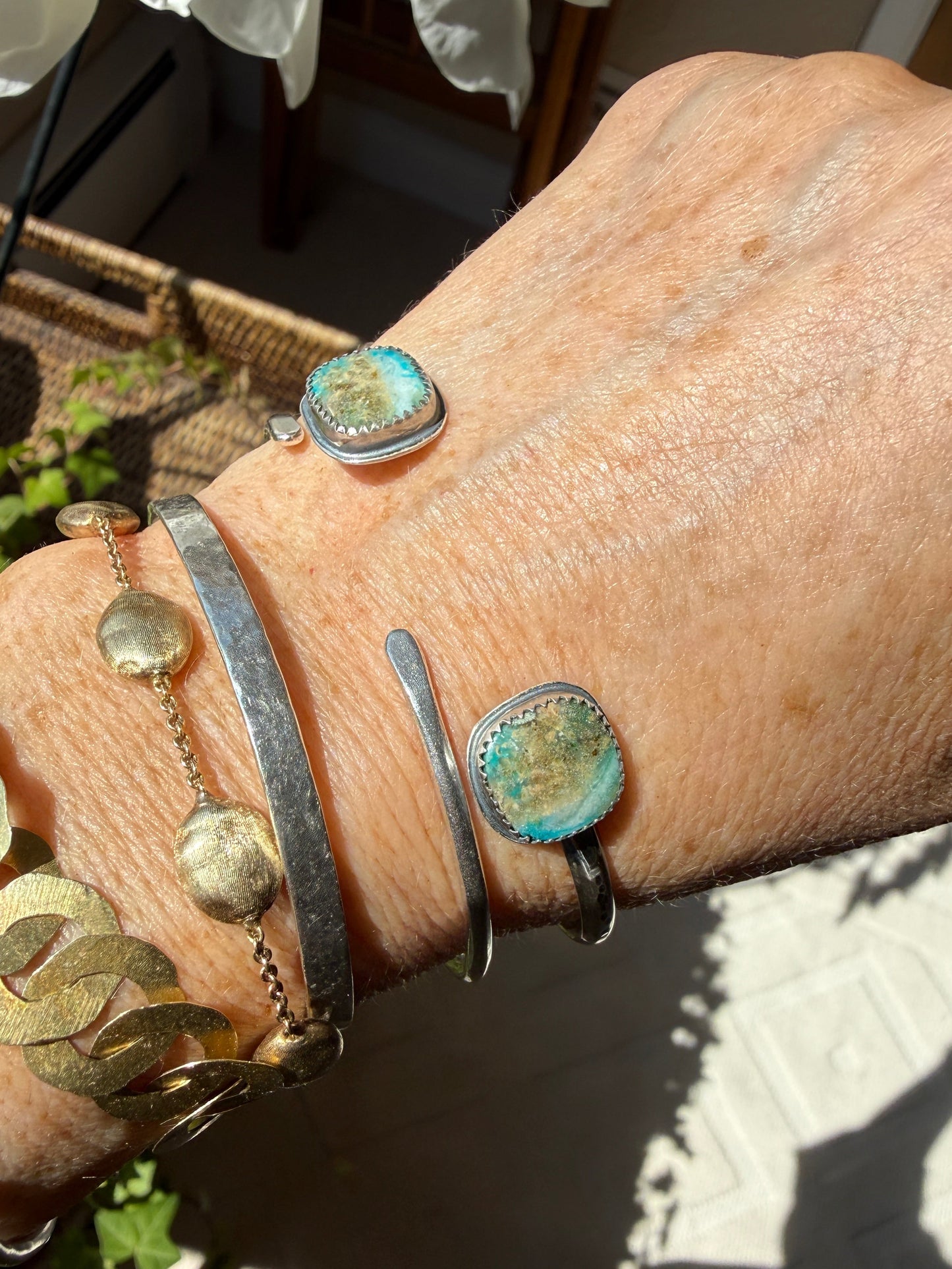 Opalised Petrified Wood Stone Open Bangle