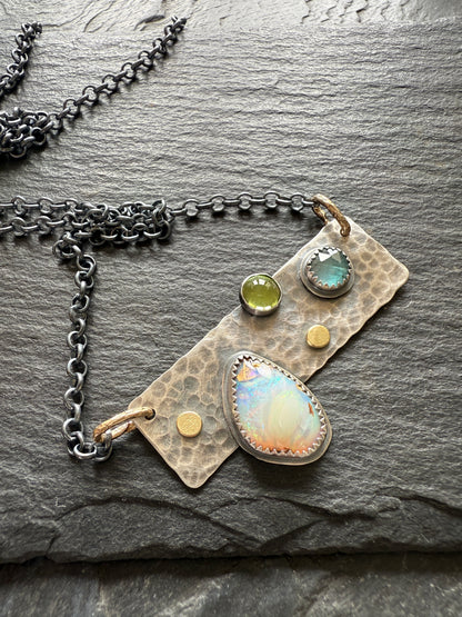 Opal, Kyanite & Peridot Necklace