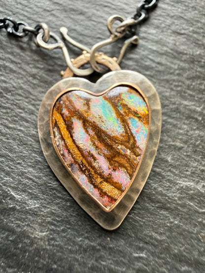 Stunning Boulder Opal Heart Pendant