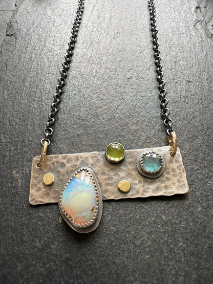 Opal, Kyanite & Peridot Necklace