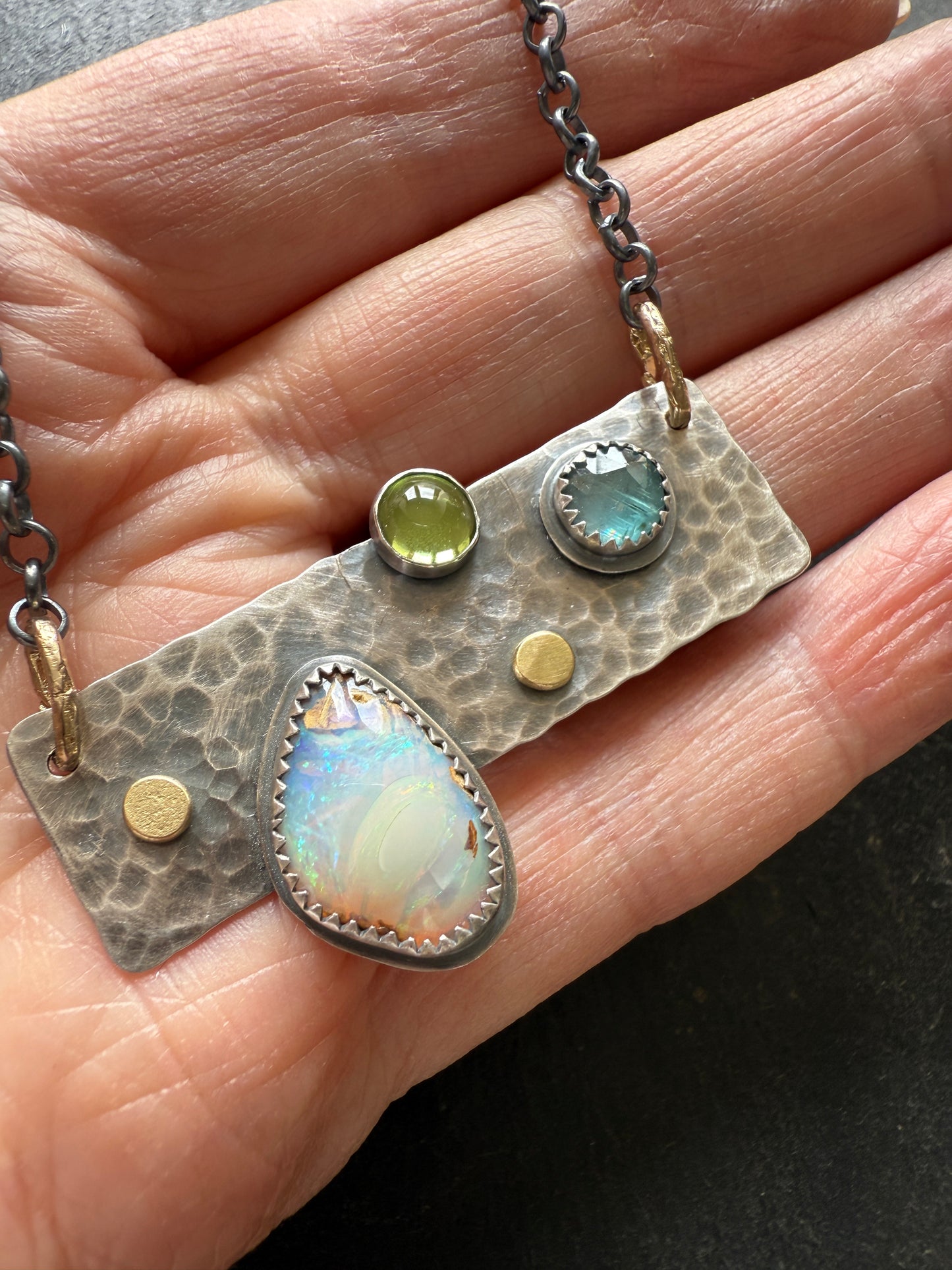 Opal, Kyanite & Peridot Necklace