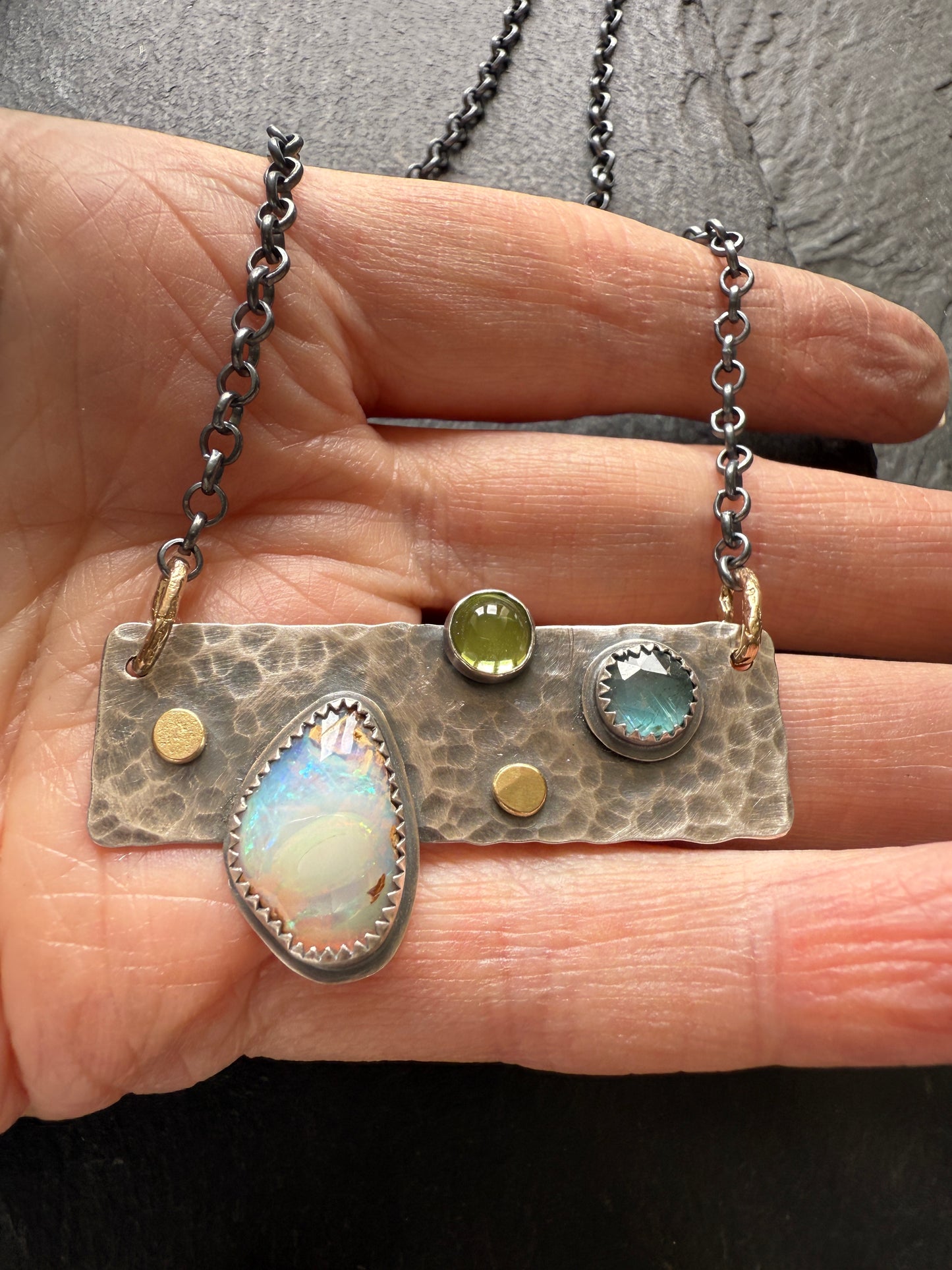 Opal, Kyanite & Peridot Necklace