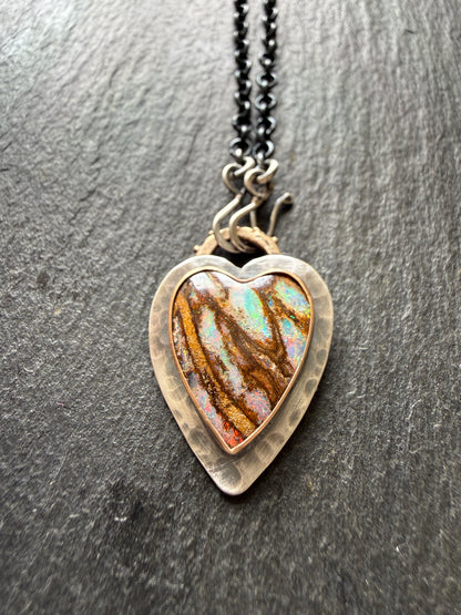 Stunning Boulder Opal Heart Pendant