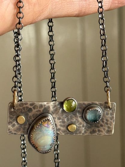 Opal, Kyanite & Peridot Necklace
