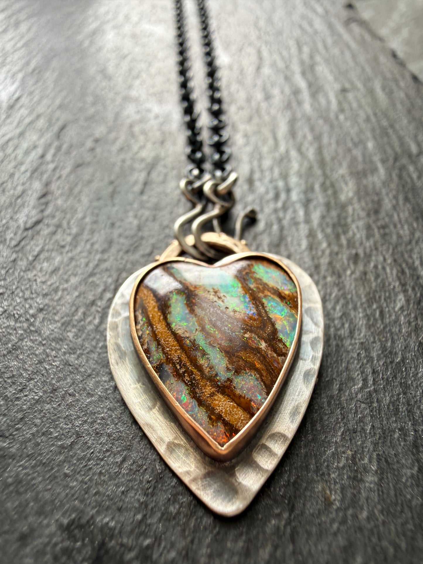 Stunning Boulder Opal Heart Pendant