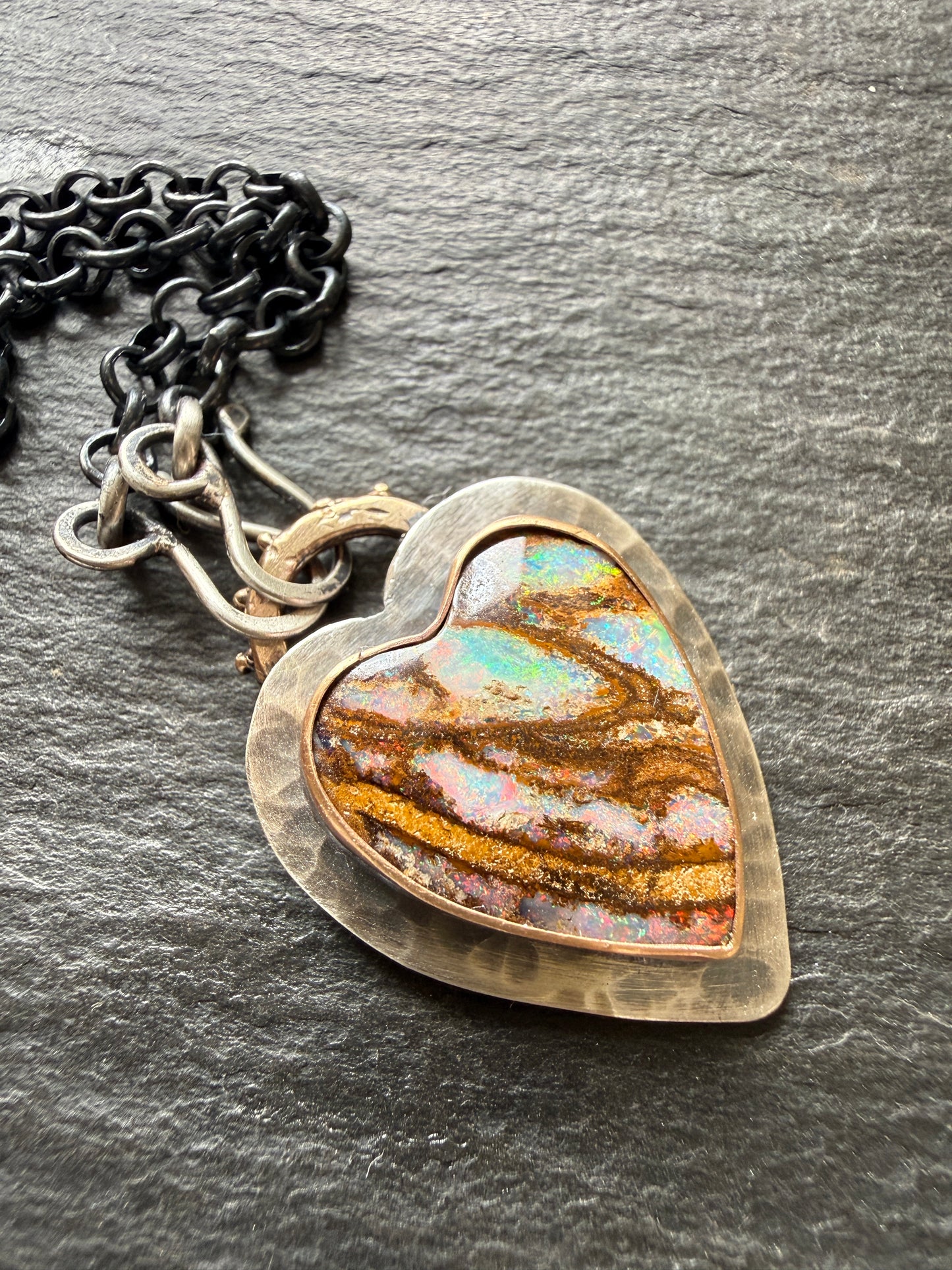 Stunning Boulder Opal Heart Pendant