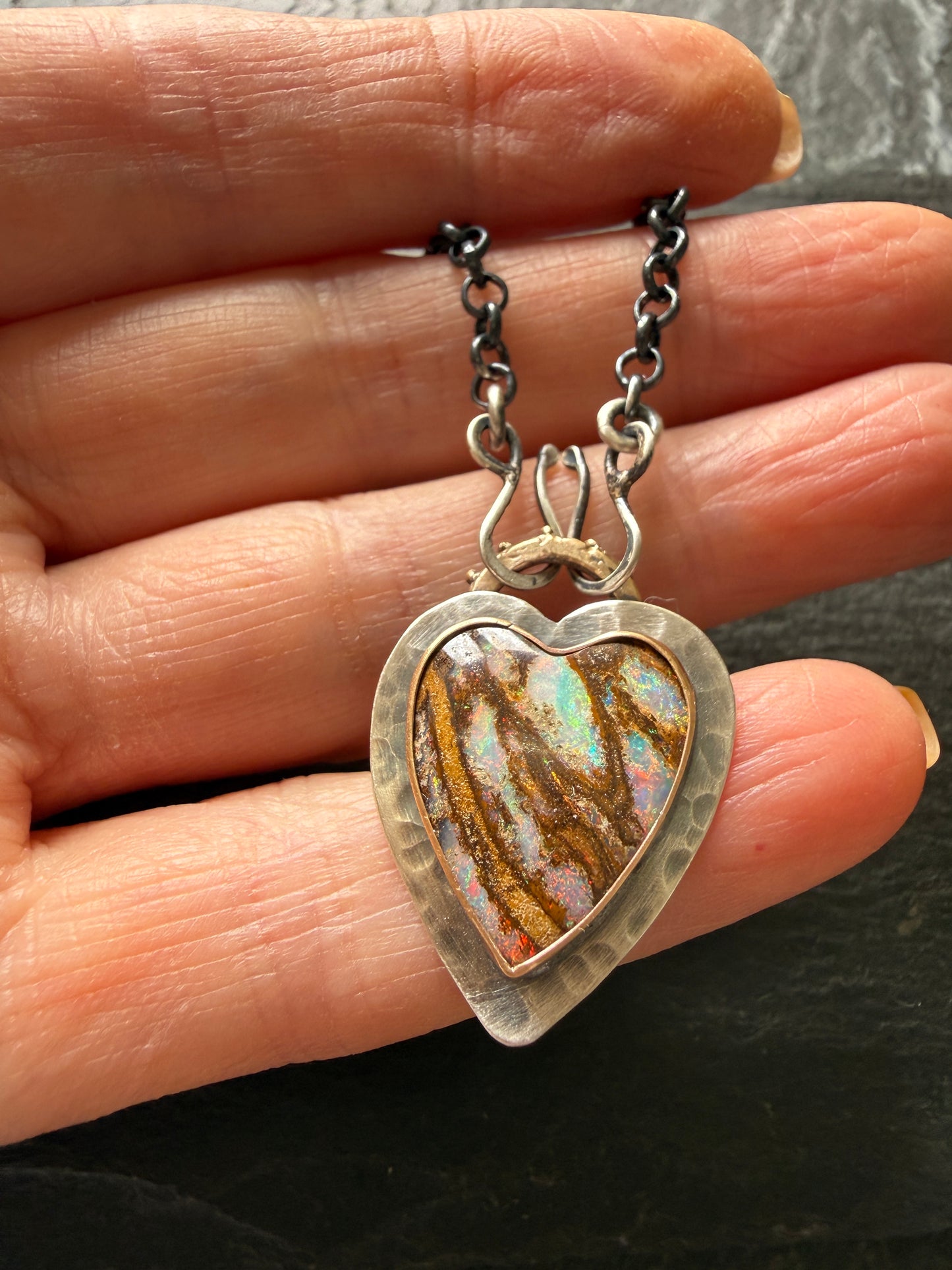 Stunning Boulder Opal Heart Pendant