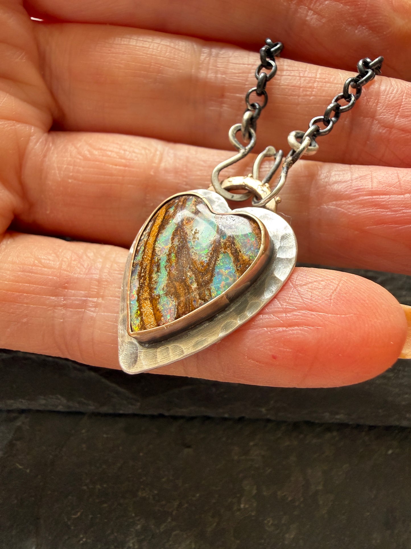 Stunning Boulder Opal Heart Pendant