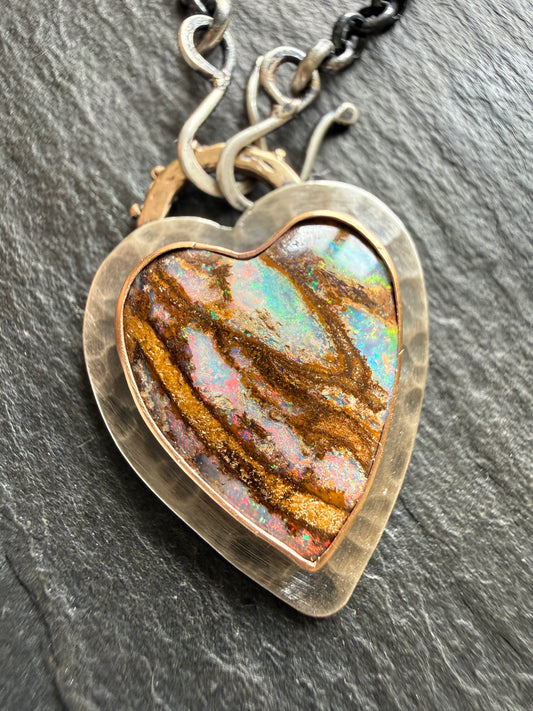 Stunning Boulder Opal Heart Pendant