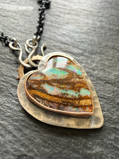 Stunning Boulder Opal Heart Pendant