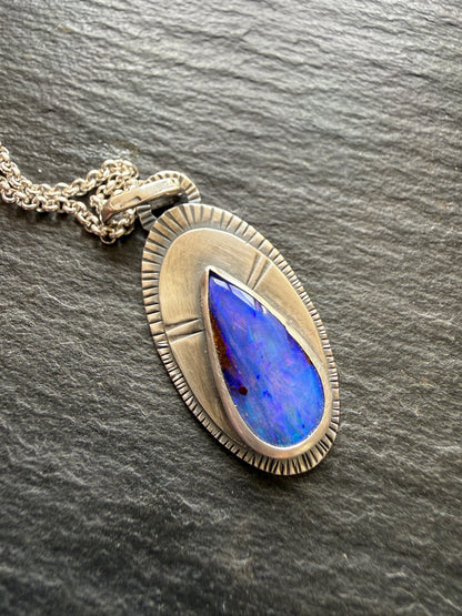 Blue Boulder Opal and sterling silver