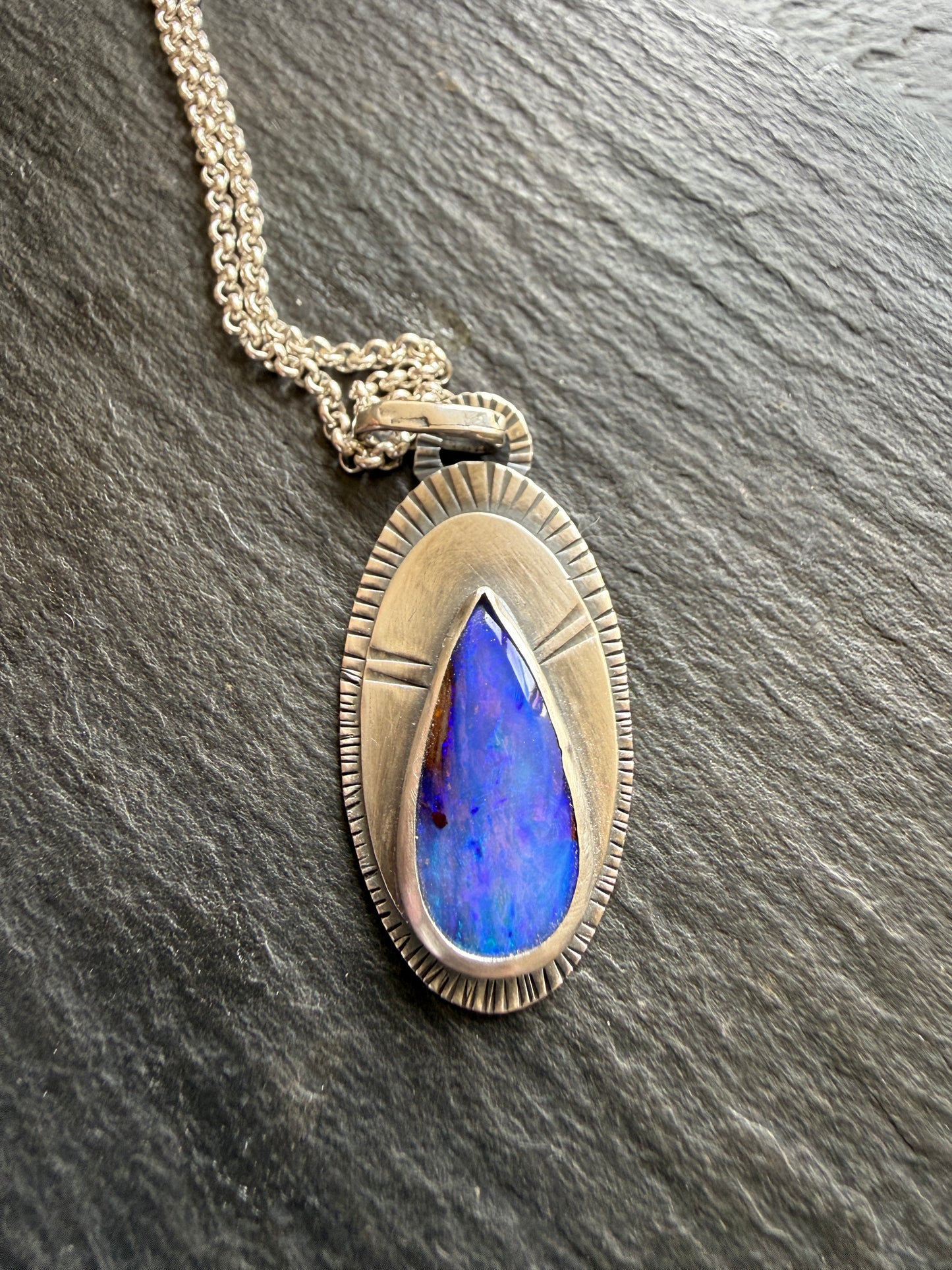 Blue Boulder Opal and sterling silver