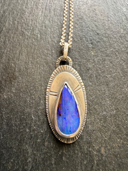 Blue Boulder Opal and sterling silver