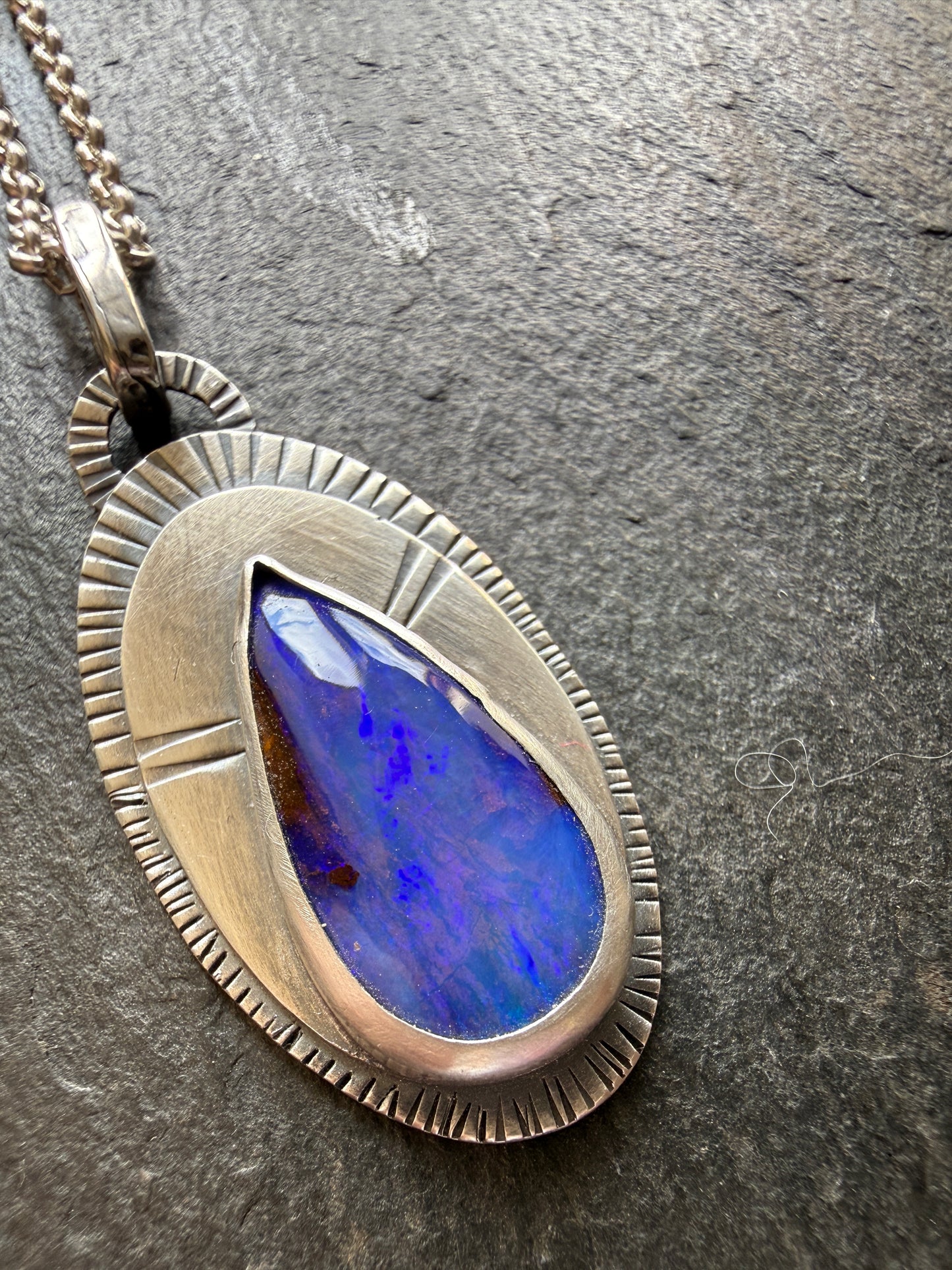 Blue Boulder Opal and sterling silver