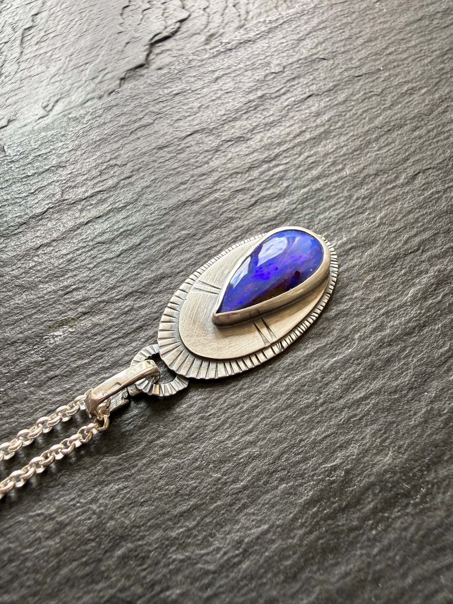 Blue Boulder Opal and sterling silver